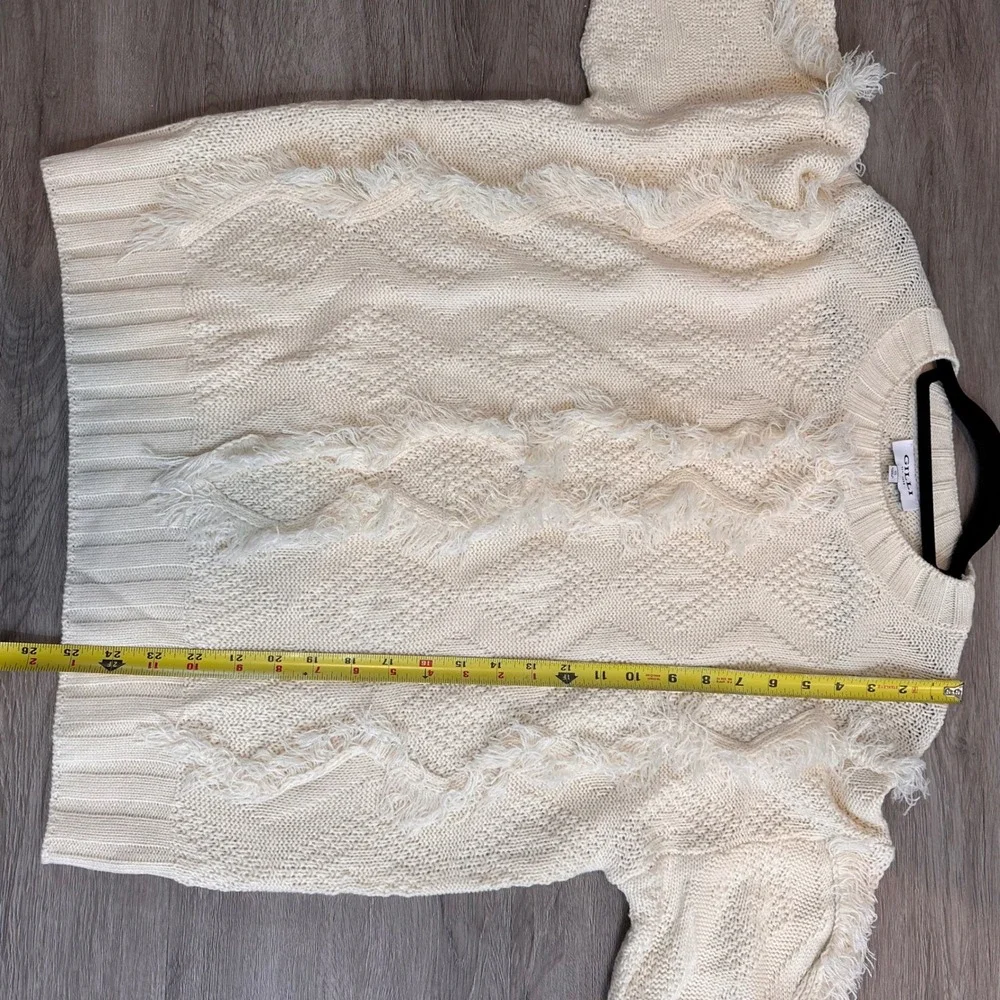 Gilli Womens Sm Cream Fringe‎ Sweater Knit Cozy Boho Minimalist Country Classic